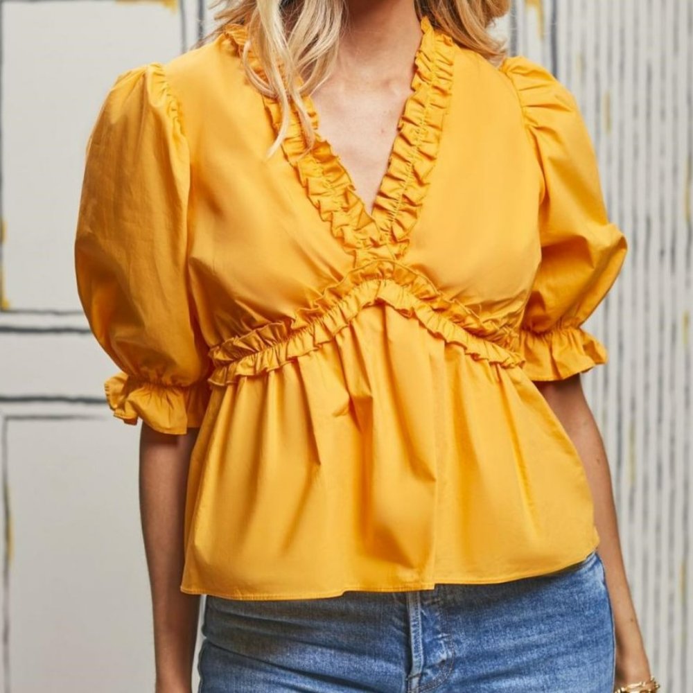 Hyacinth House by Tuckernuck Canary Ruffle Rela Blouse